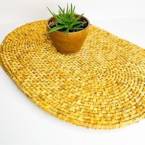 MCM Woven Rattan Placemats | Set of 2 Oval Natural Straw | Mid-Century
